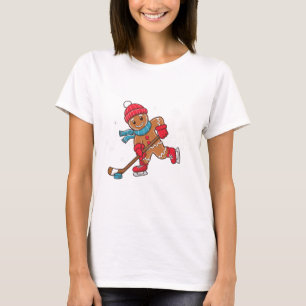 Hockey Player Funny Christmas Gingerbread Man  T-Shirt