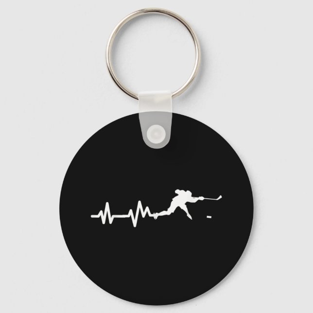 Hockey Player Heartbeat Ice Hockey Keychain (Front)