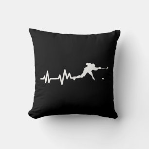Hockey Player Heartbeat Ice Hockey Throw Pillow