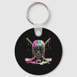 Hockey Player Ice Cream Drip Boys Kids Ice Hockey Keychain