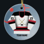 Hockey Player Jersey Ornament<br><div class="desc">Customize this Hockey Player Jersey Ornament with your number and team name on front and your name and number on back.  Makes a great gift for your favourite hockey player or also makes a great team gift.  Great for high school and intramural hockey league gifts!</div>