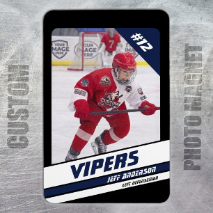 Hockey Player Keepsake On Vibrant Blue Black Magnet