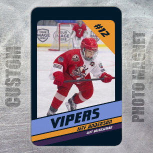 Hockey Player Keepsake On Vibrant Violet Magnet
