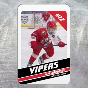 Hockey Player Keepsake On Vigourous Red White Magnet