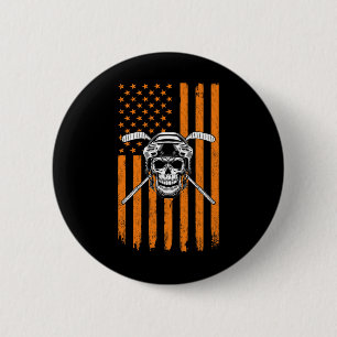 Hockey Player Men Women Skull Hockey Player Americ 2 Inch Round Button