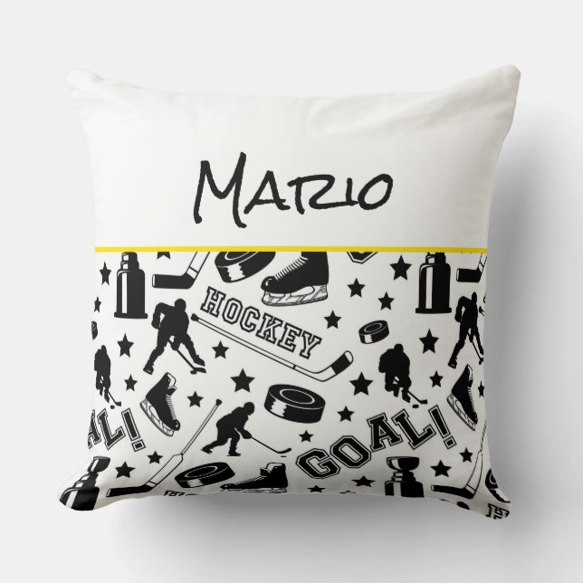 Hockey Player NAME Puck Stick Goal Sports Fun Throw Pillow (Front)