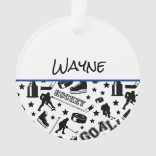 Hockey Player NAME Puck Stick Goal Team Sports Ornament