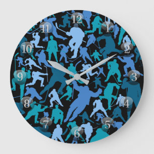 Hockey Player Pattern Large Clock