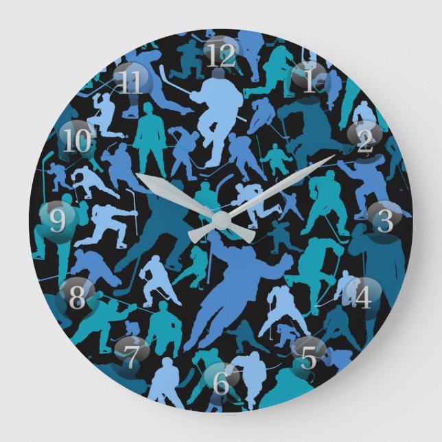 Hockey Player Pattern Large Clock (Front)