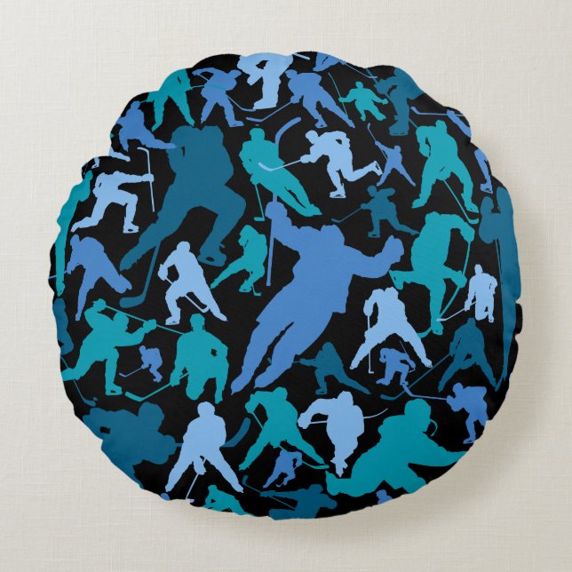 Hockey Player Pattern Round Pillow (Front)