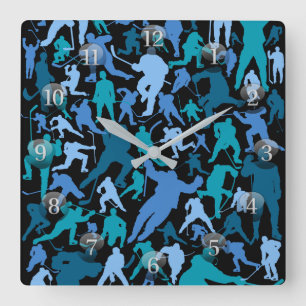 Hockey Player Pattern Square Wall Clock