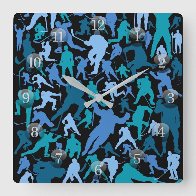 Hockey Player Pattern Square Wall Clock (Front)