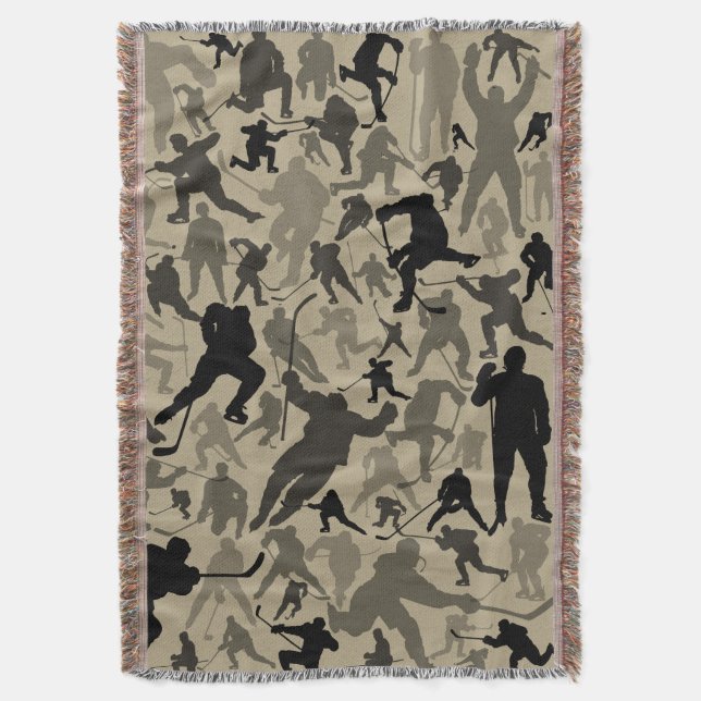 Hockey Player Pattern Throw Blanket (Front Vertical)