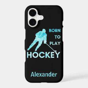 Hockey player phone case frozen blue born to play