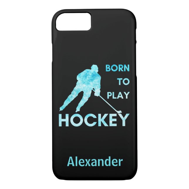 Hockey player phone case frozen blue born to play (Back)