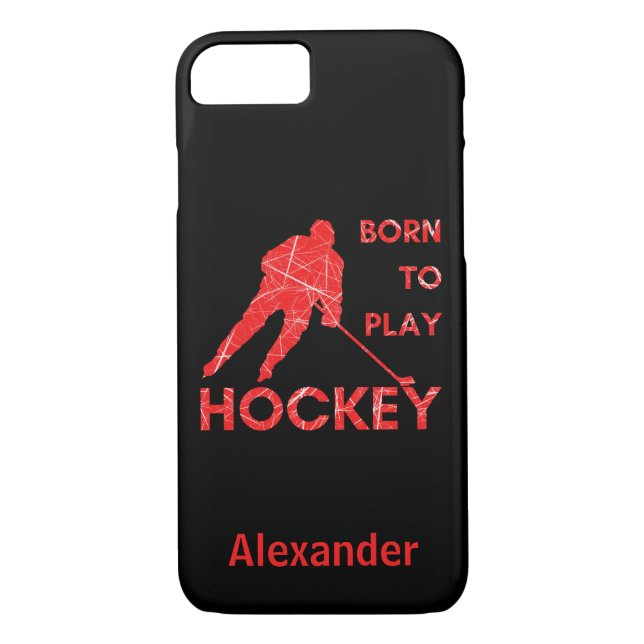 Hockey player phone case red ice born to play (Back)