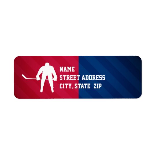 Hockey Player; Red, White, and Blue Return Address Label