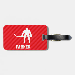 Hockey Player; Scarlet Red Stripes Luggage Tag