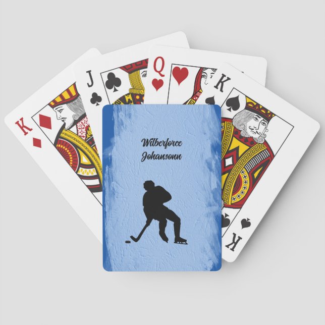 Hockey - Player Silhouette and Puck Personalize Playing Cards (Back)