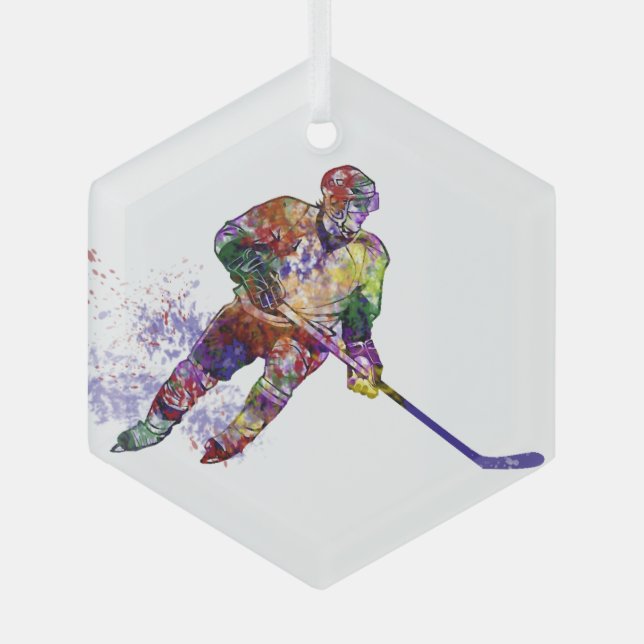 Hockey Player Sport  Glass Ornament (Front)