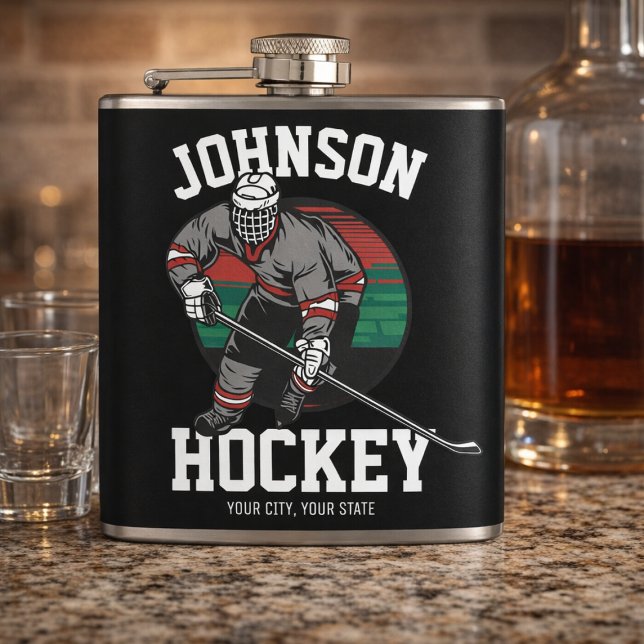 Hockey Player Team Athlete Ice Rink - Custom Hip Flask (Creator Uploaded)