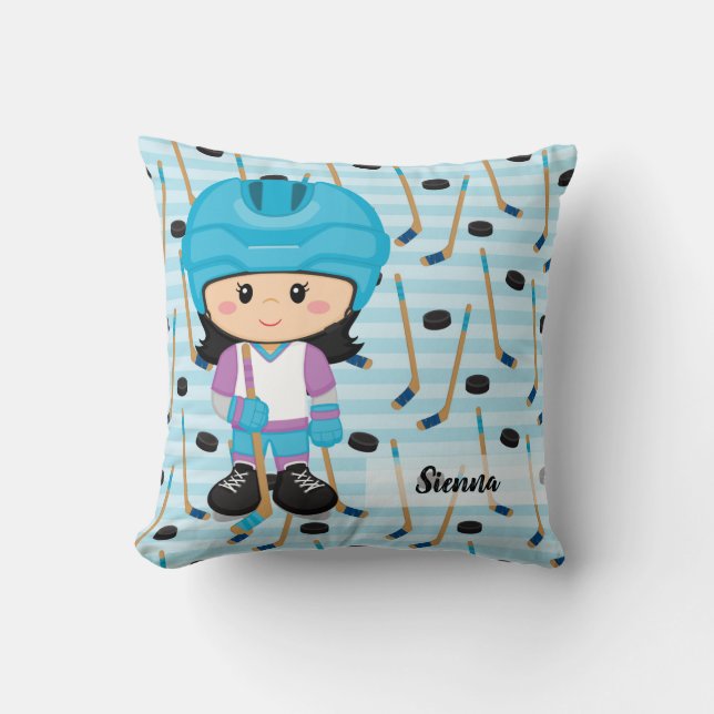 Hockey player throw pillow (Front)