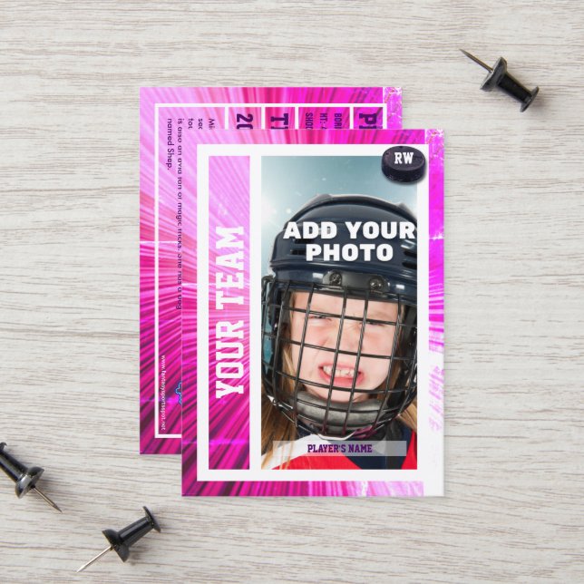 Hockey Player Trading Card Souvenir | Pink Rays (Front/Back In Situ)
