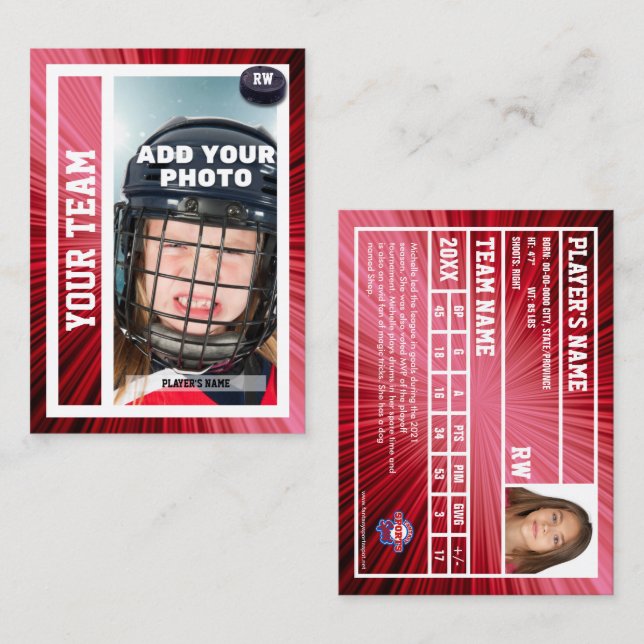 Hockey Player Trading Card Souvenir | Red Rays (Front/Back)
