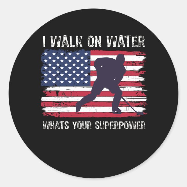 Hockey player with Flag USA Classic Round Sticker (Front)
