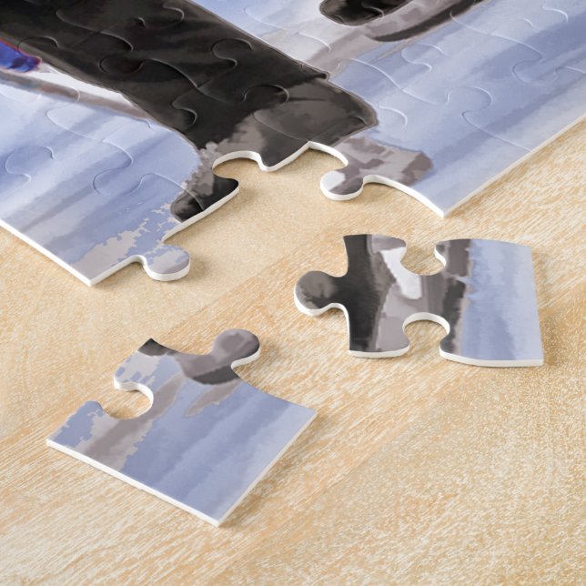 Hockey Players and Referee Face Off Jigsaw Puzzle (Side)