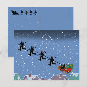 Hockey Players Pulling Sleigh Folded Greeting Card