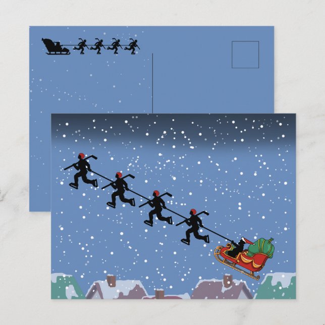 Hockey Players Pulling Sleigh Folded Greeting Card (Front/Back)