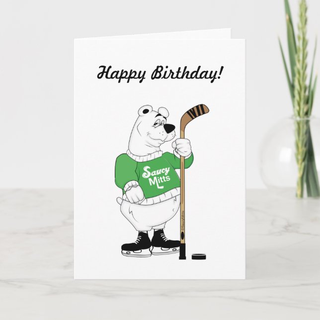 Hockey Polar Bear Birthday Card (Front)