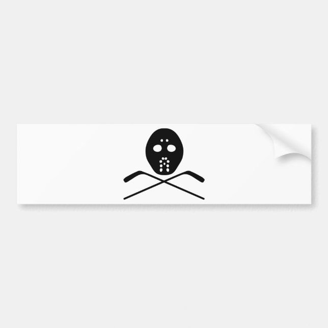 hockey protective mask and stick icon bumper sticker (Front)