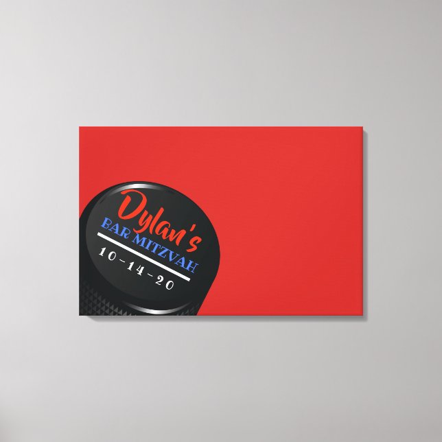 HOCKEY PUCK Bar Bat Mitzvah Sign In Memory Board (Front)
