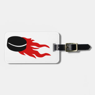 Hockey puck fire luggage tag