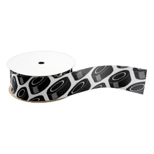 Hockey Puck Pattern Fun Sports Grosgrain Ribbon