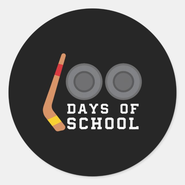 Hockey Puck Stick 100 Days Of School Teacher Boy  Classic Round Sticker (Front)