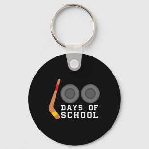 Hockey Puck Stick 100 Days Of School Teacher Boy Keychain
