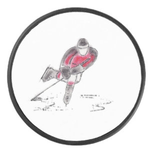 Hockey Puck with Original Sketch of Hockey Player