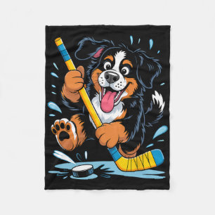 Hockey Puppy Bernese Mountain Dog Ice Rink Fun  Fleece Blanket