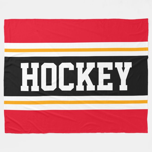 HOCKEY Red Black White Yellow Racing Stripes Fleece Blanket (Front (Horizontal))