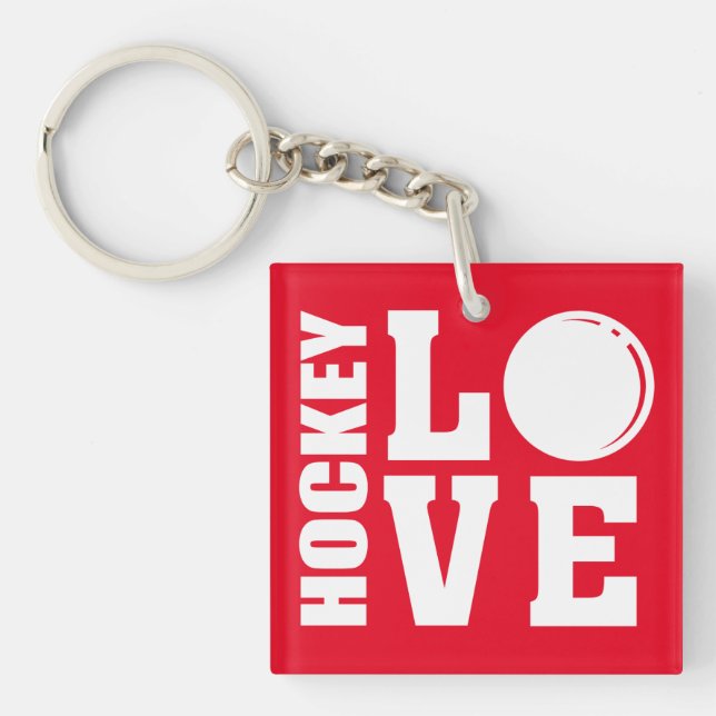 Hockey, Red Love, Hockey Players Keychain (Front)