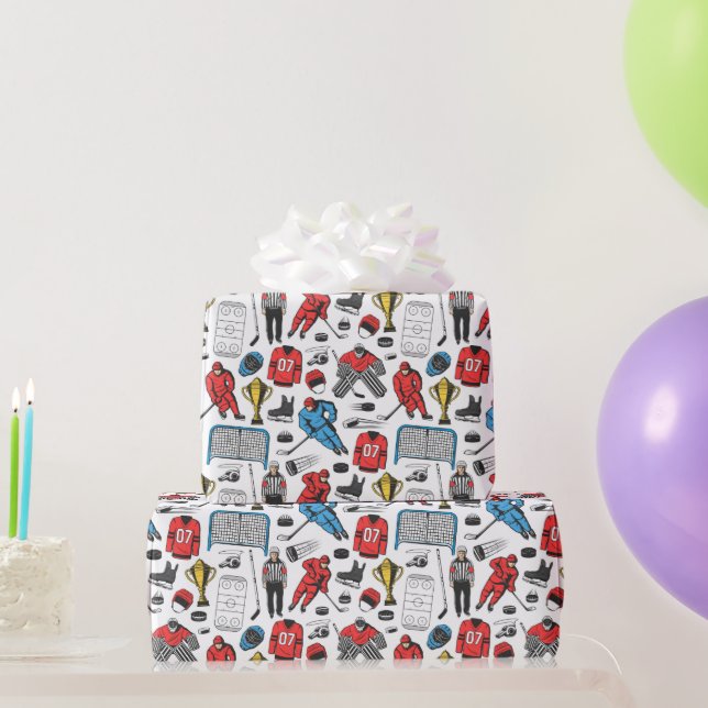 Hockey Referee Players Ice Skating Rink Pattern Wrapping Paper (Party Gifts)