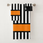 Hockey Referee Stripe Personalized Bath Towel Set<br><div class="desc">Ice Hockey Referee Zebra Stripe Towel Personalized Set. Officials, know which towel is yours on the bench or in the locker room. Stay safe in this Covid era. Add some modern zip to your bath with this referee black, white and orange inspired stripe. The perfect compliment or accessory for any...</div>