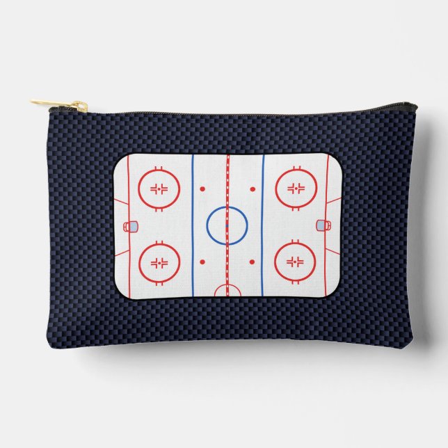 Hockey Rink Diagram on Blue Carbon Fibre Style Accessory Pouch (Front)