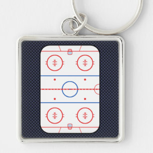 Hockey Rink Diagram on Blue Carbon Fibre Style Keychain