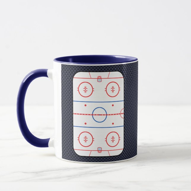 Hockey Rink Diagram on Blue Carbon Fibre Style Mug (Left)