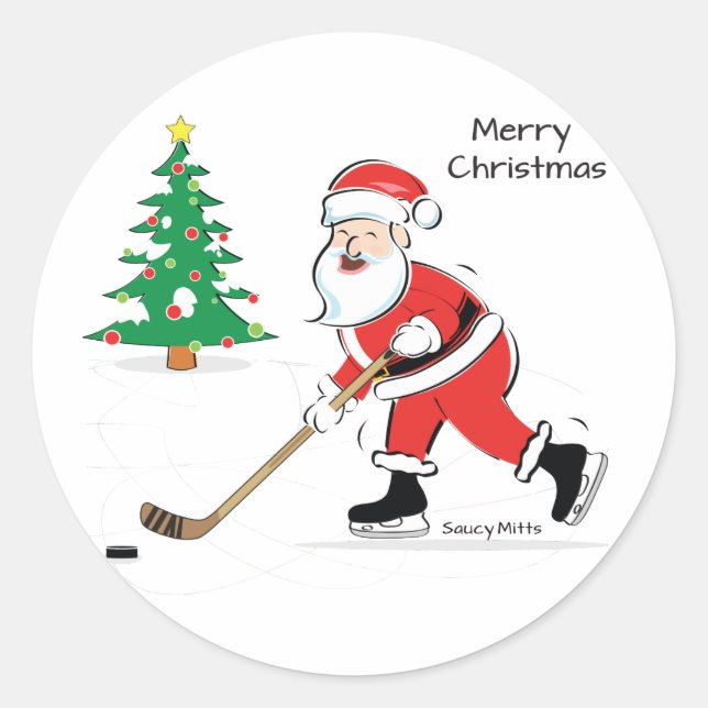 Hockey Santa Christmas Classic Round Sticker (Front)