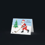 Hockey Santa Christmas Holiday Card<br><div class="desc">Wish the hockey player or fan in your life a Merry Christmas with this fun Christmas hockey greeting card. This card design features santa playing hockey outside on the pond. The scene is complete with a decorated pine tree and snow.</div>